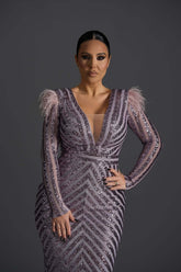 Edge of Elegance - Rochie midi creion cu paiete și pene Sia House Sia House pentru femei elegante